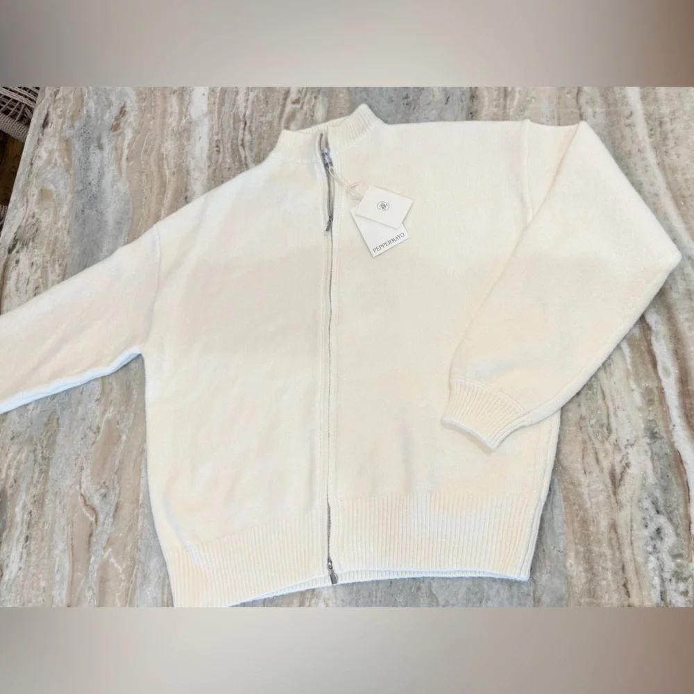NWT Women’s PEPPERMAYO Ivory Davy oversized knit full zip jacket- Size S/M - Picture 9 of 12